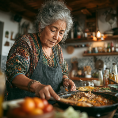Adultos mayores disfrutando comida saludable